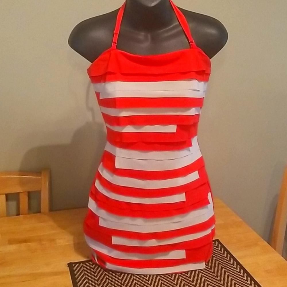 Strapless red dress